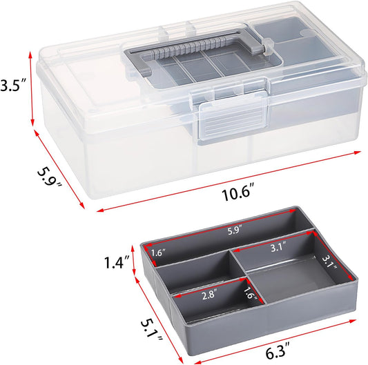 JUXYES Clear Art Craft Supply Storage Bin Sewing Box With Handle Lid | Clear Stackable Latching Craft Storage Bin for School Office, Organizing Stationery, Sewing, Art Craft, DIY Supplies