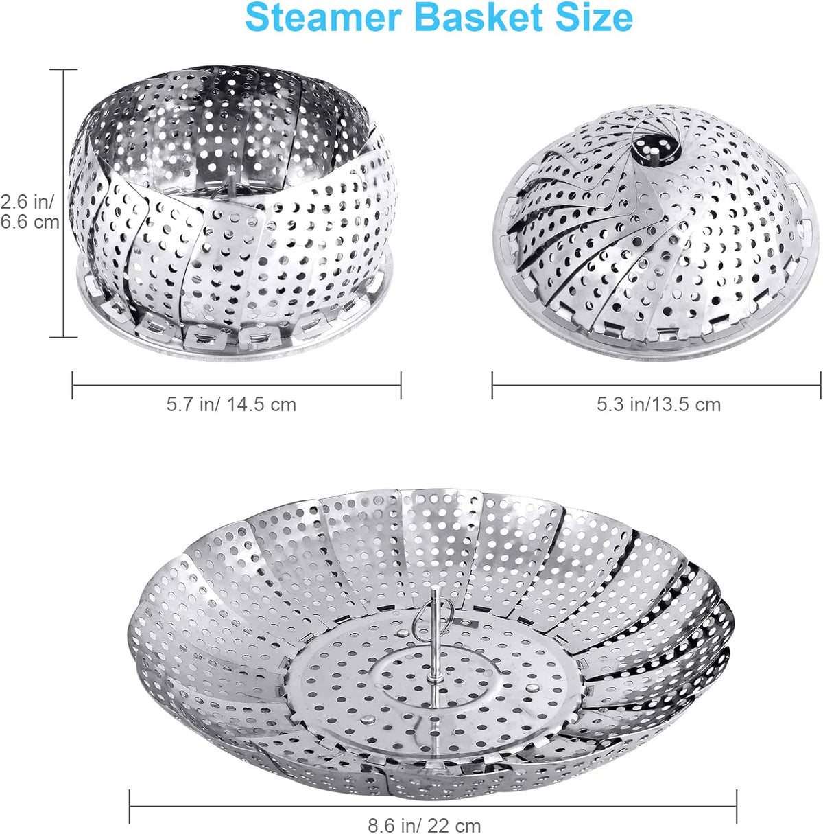 Veggie Vegetable Steamer Basket, Folding Steaming Basket, Metal Collapsible Stainless Steel Steamer Basket Insert for Cooking Food, Expandable Fit Various Size Pot(5.9" to 9.8") YLYL