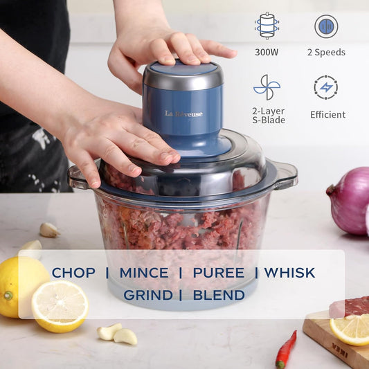 La Reveuse Electric Food Processor, 7-Cup Food Chopper Glass Bowl, Blue