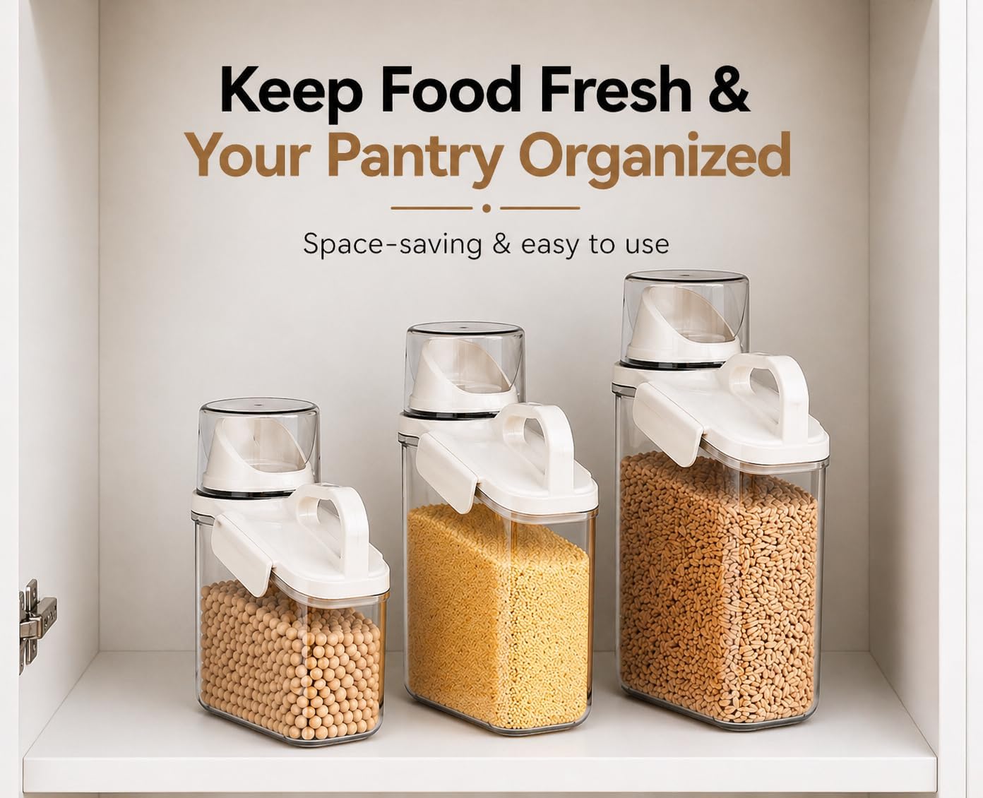 Rice Storage Container Set Airtight (3 Pack) – Pour Spout Pantry Containers for Cereal, Flour & Dry Food, BPA-Free Clear Kitchen Organizer (Small Medium Large)
