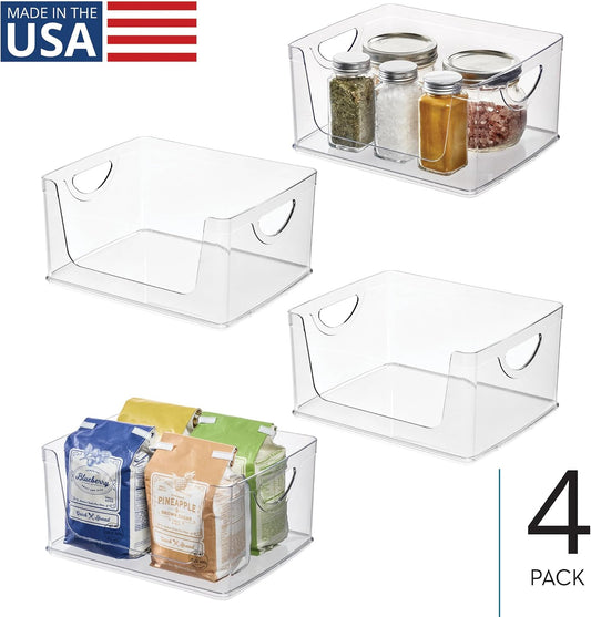 iDesign Stackable Open-Front Storage Bins with Handles, Set of 4, Clear | For Kitchen and Pantry