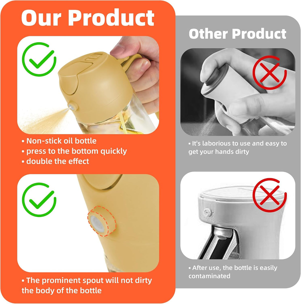 TrendPlain 16oz/470ml Glass Olive Oil Sprayer for Cooking – 2 in 1 Olive Oil Dispenser Bottle for Kitchen Gadgets and Air Fryer Accessories, Salad, BBQ - Black