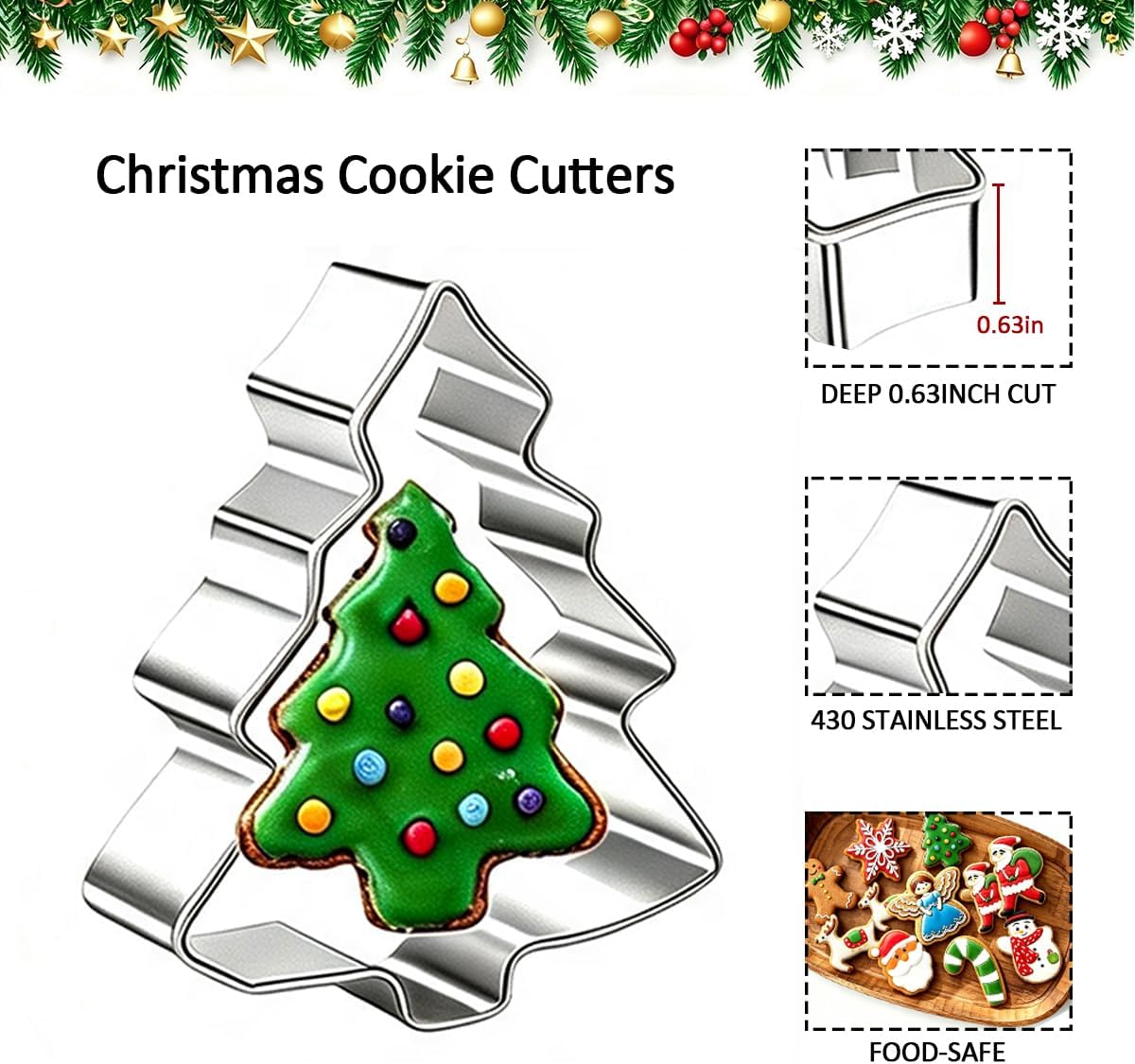 Christmas Cookie Cutters Set, 9 Pieces Large Metal Holiday Cookie Cutter