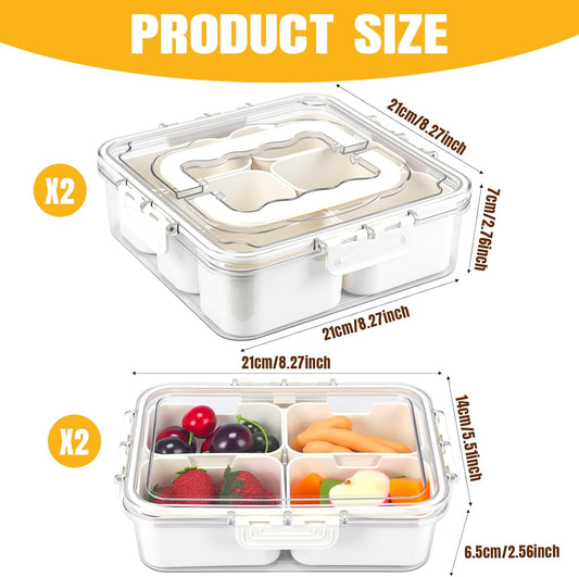 4 Pcs Divided Serving Tray with Lid Snack Box Container Portable Fruit Veggie Tray Charcuterie Container Portable Platter for Candy Fruits Nuts Snack Party Entertaining Picnic