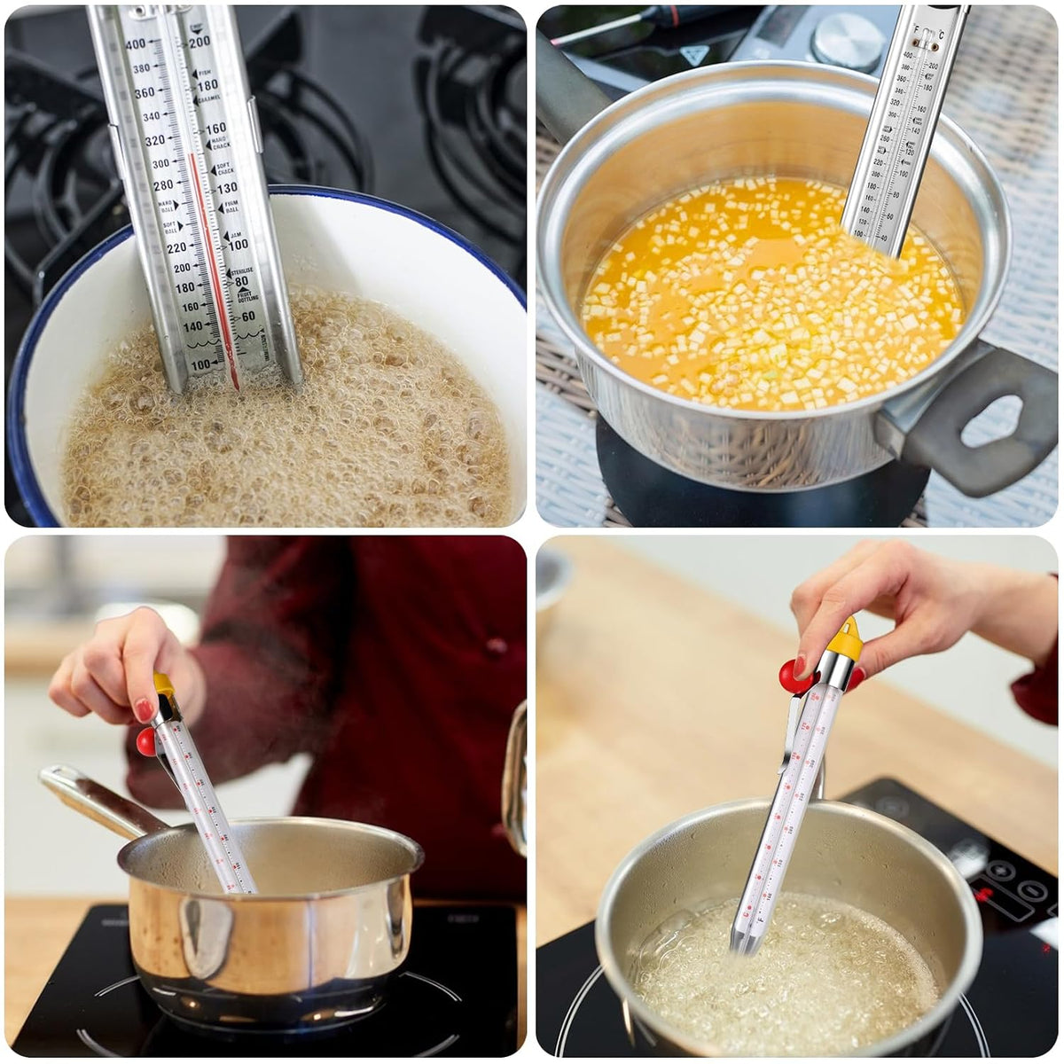 New Candy Thermometer with Pot Clip and Hanging Hook, Stainless Steel Deep Fry Oil Thermometer Instant Read Glass Cooking Thermometer for Food, Oil/Candy/Fry/Jam/Sugar/Syrup/Jelly Food Thermometer