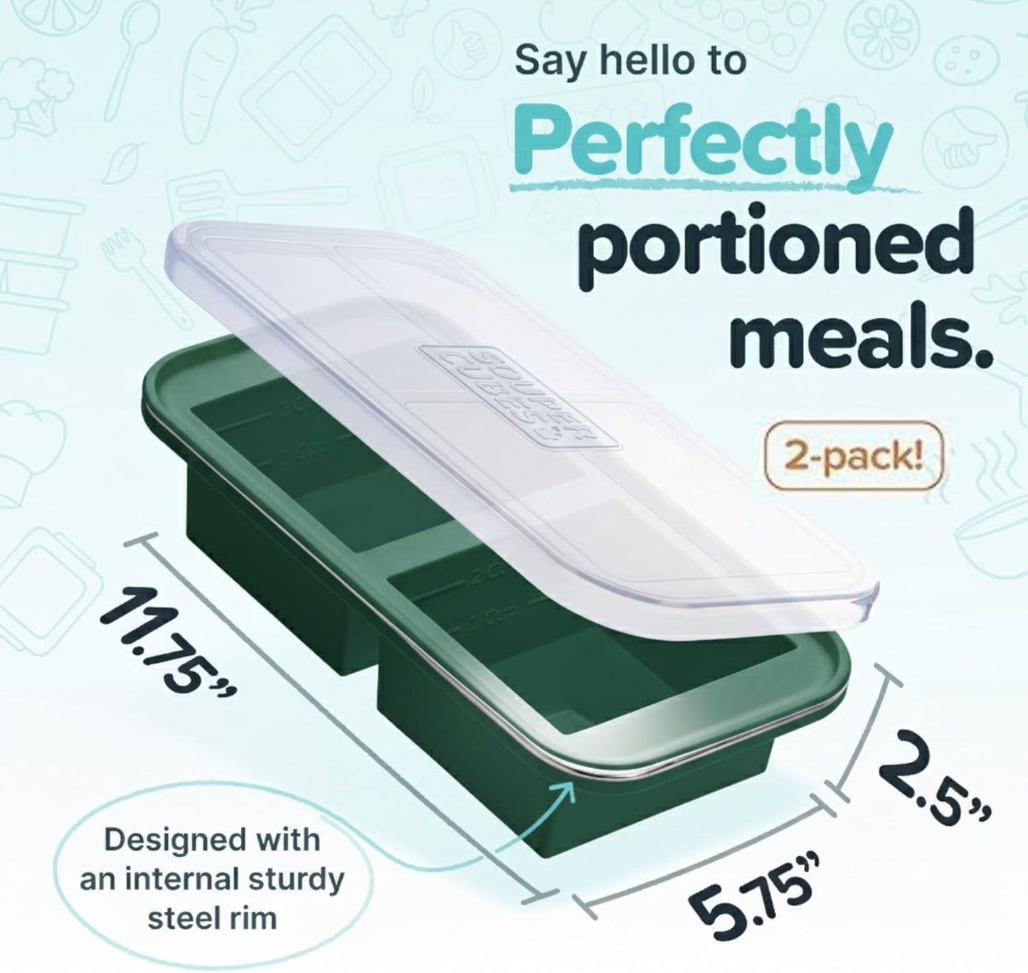 Souper Cubes 2 Cup Silicone Freezer Tray with Lid, Perfect for Storing Lasagna, Leftovers, Sauces, Portioned Meals and More, Silicone Freezer Mold for Meal Prepping - Blueberry - 1-Pack