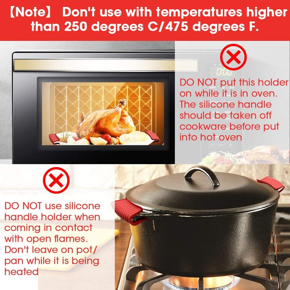 Silicone Assist Hot Pan Handle Holder Hot Skillet Handle Covers Pot Holder Sleeve Cast Iron Skillets Nonslip Heat Resistant for Enameled Griddles Casserole Frying Pans Cookware(4PACK/Black)