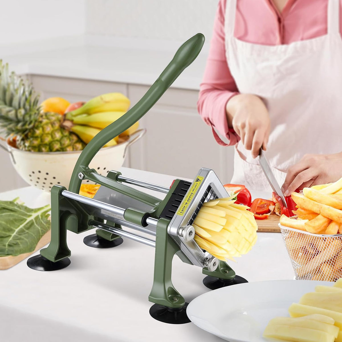 VEVOR French Fry Cutter, Potato Slicer with 1/2-Inch and 3/8-Inch Stainless Steel Blades, Manual Potato Cutter Chopper with Suction Cups, Great for Potato, French Fries, Cucumber, Vegetables, Carrot