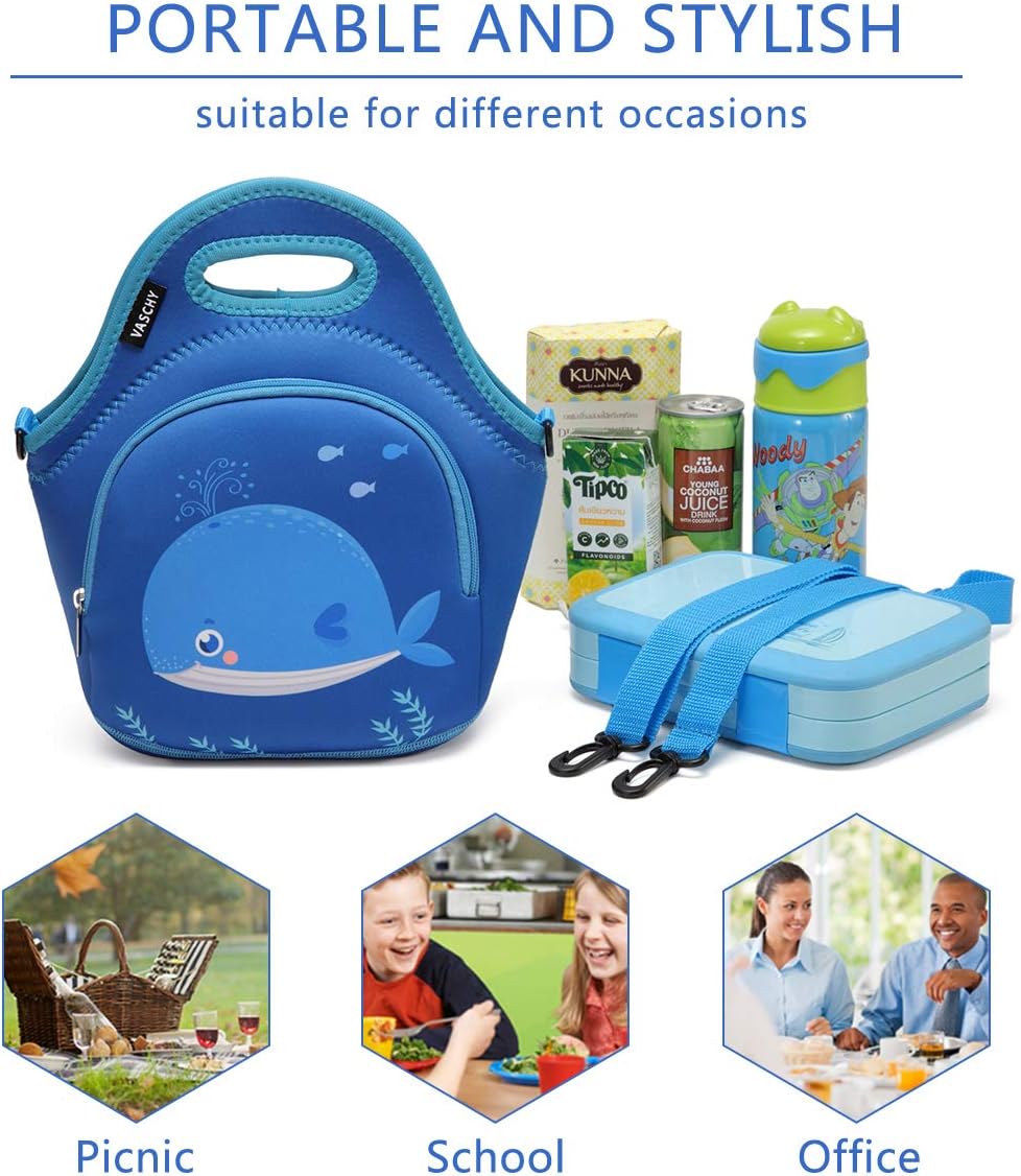 VASCHY Lunch Bag for Kids, Insulated Neoprene Lightweight Lunch Box Bag for Children Boys and Girls School Daycare Kindergarten Dinosaur