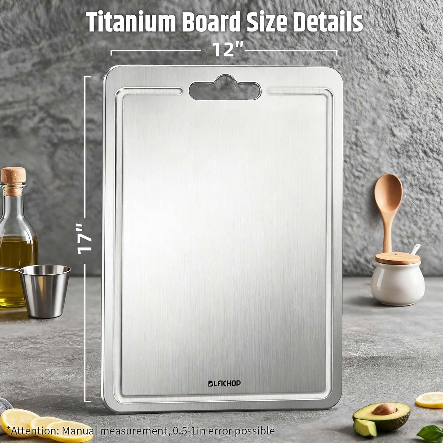 100% Pure Titanium Cutting Boards with Juice Groove, Metal Chopping Boards for kitchen Double-Sided Non-Toxic Cutting Borad Meat, Vegetables and Fruits, Dishwasher Safe, Grey (18 * 12in)