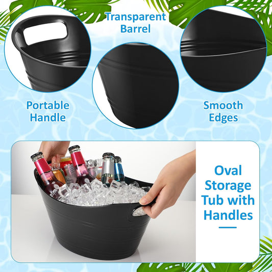 Norme 48 Pcs Plastic Ice Buckets for Parties Bulk 4.5L Oval Black Storage Tub with Handles Wine Beer Champagne Bottle Drink Cooler Tub for Christmas Holiday Home Parties Beverage Storage Basket Gift