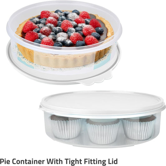 SIGNORA WARE Pie Carrier with Lid – 2-Piece Multipurpose Cupcake Carrier Pie Carrier for 2 Pies – 11 Inch Plastic Round Cake Holder with Lid – Semi-Transparent Airtight Pie Carriers for Transport