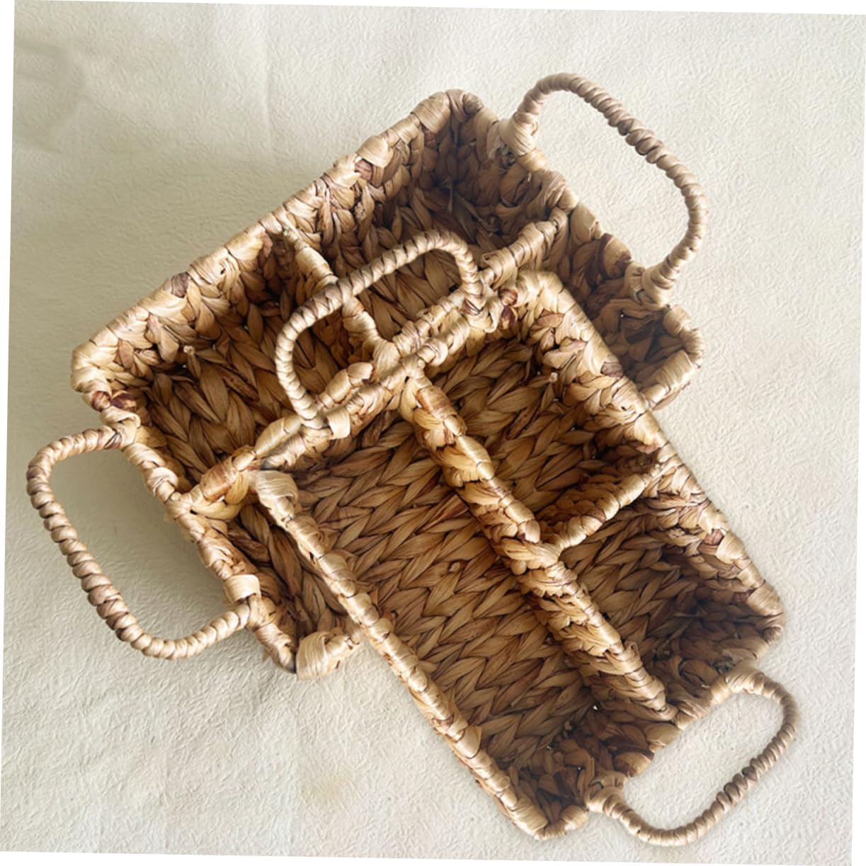 VOSAREA Woven Storage Basket with Divided Compartments Rustic Handcrafted Cutlery Organizer for Home Kitchen Living Room Stylish Sundries Management