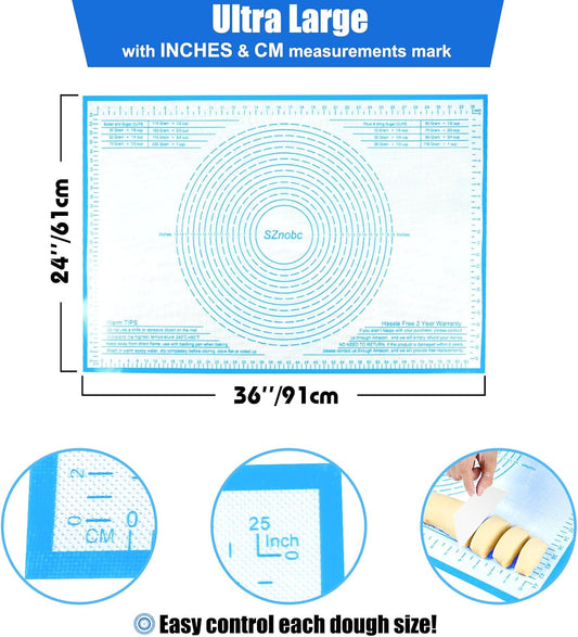 Non-slip Silicone Pastry Mat 36''By 24'' Nonstick Baking Mats Extra Large Counter Mat for Dough Rolling, Pastry, Pie Crust, Fondant, Cookies, Bread, Pasta, Pizza Mat