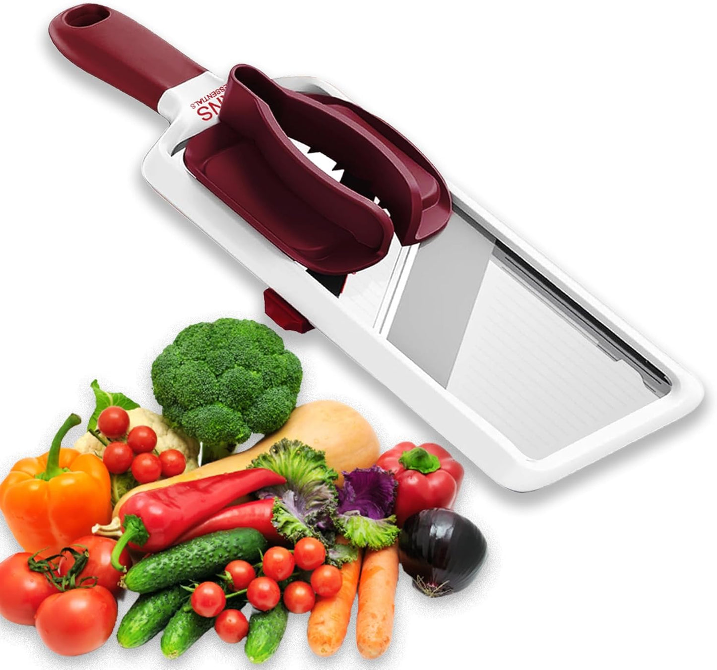Mandoline Slicer for Kitchen – Adjustable Stainless Steel Blades, with Comfort Grip – Vegetable Slicer for Small to Medium sized Cucumber, Onion, Potato – Gray