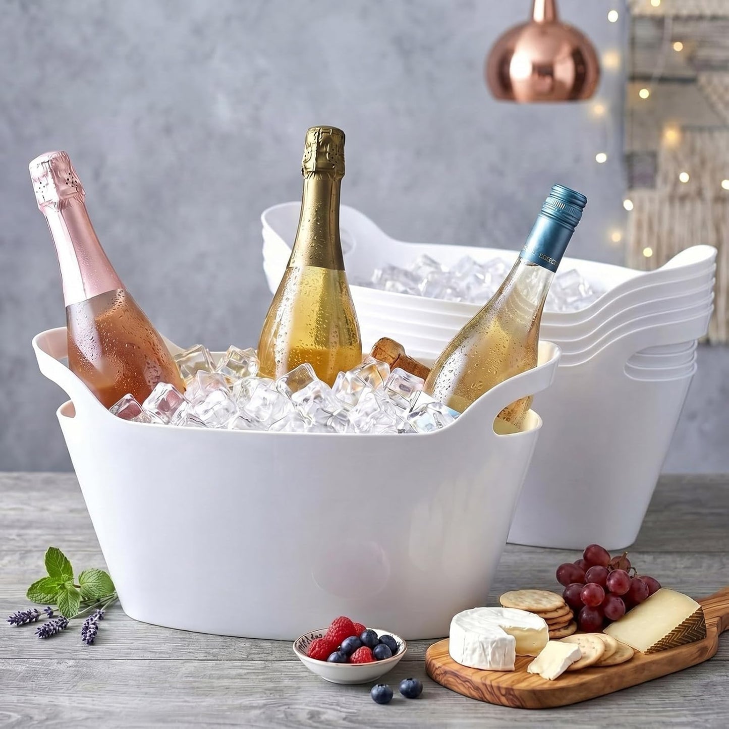 meekoo 6 Pack 6l Ice Bucket for Parties, Plastic Beverage Tub with Handles, Portable Ice Drink Bucket for Wine, Champagne, Beer, Cocktail, Large Drink Chiller for Wedding, Bar, Picnic, Pool(White)