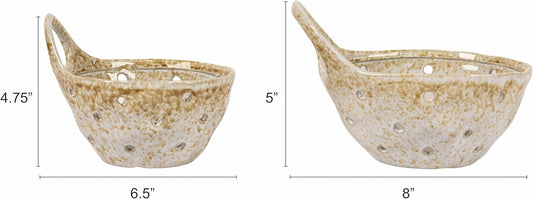 Creative Co-Op Stoneware Colanders with Handles, Set of 2