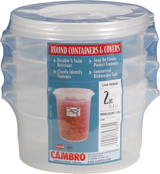 Cambro 1-Quart Round Food-Storage Container with Lid, Set of 3