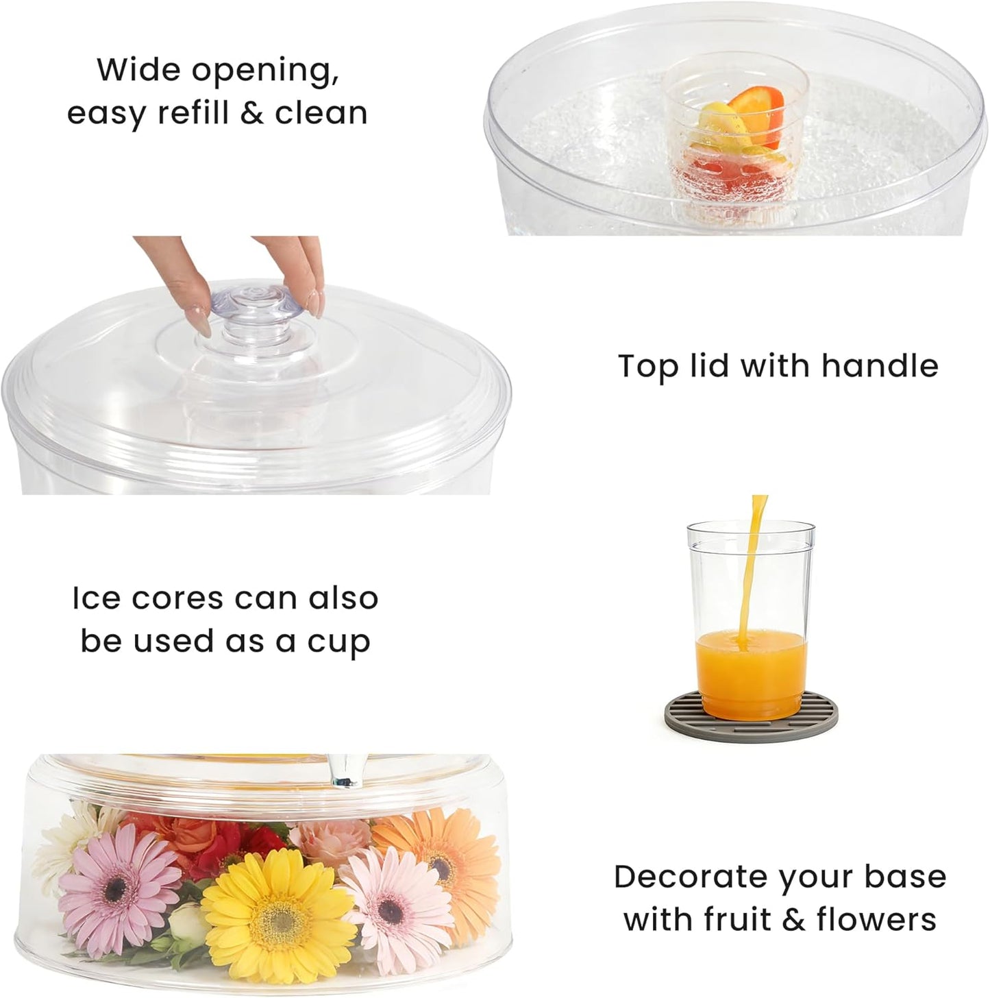 LISI 2-Tier Beverage Dispenser, 2 Gallon Stackable Drink Dispenser with Stand Ice Cores & Infusers, BPA-Free Clear Plastic Double Beverage Server for Parties, Events & Home Use
