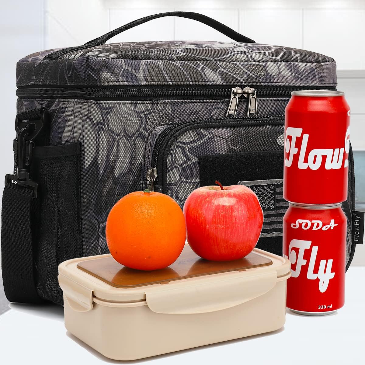 FlowFly Lunch Bag, Insulated Cooler, Thermal Lunch Box Tote with MOLLE/PALS Webbing, Adjustable Padded Shoulder Strap, for Tactical Men Women Adults and Boys Girls Kids (Cyan, Medium)