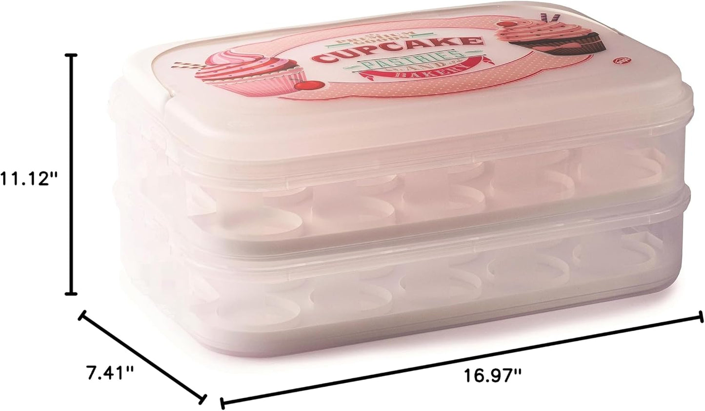 Snips Cupcake Holder 14 Litres White | Double Decorated Container with Double Tray | Made in Italy | BPA-Free