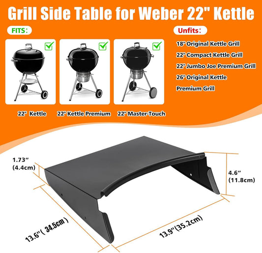 GRISUN Grill Table Shelf and Lid Holder for Weber Kettle Grills 22 Inches, Charcoal Grill Side Table Shelf and Slide a Side Lid Prop, Charcoal Grill Accessories for Weber, (Grill No Included)