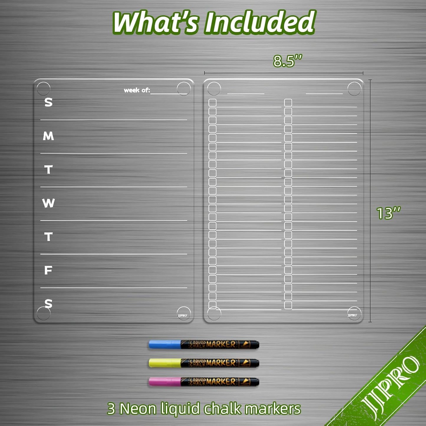 JJPRO Non Magnetic Dry Erase Calendar for Fridge-Reusable Monthly&Weekly Planning Board, List and Blank Board for All Smooth Surfaces. Clear Reusable Board Sticks to Fridge,Wall,Door&Glass