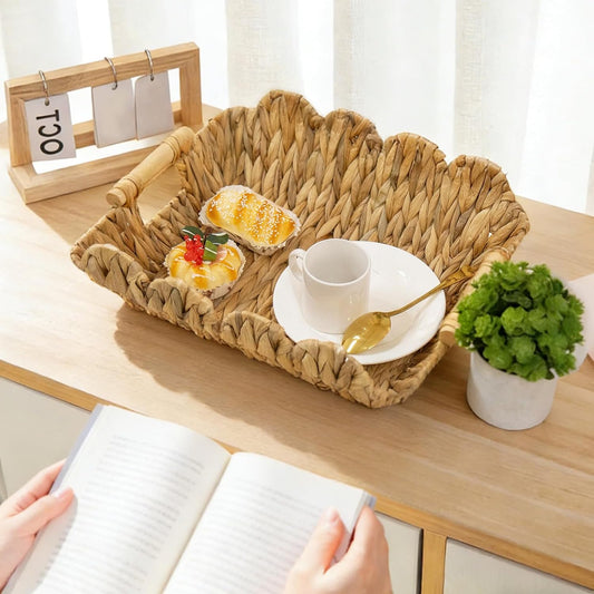 YRMT Water Hyacinth Shelves Storage Basket With Handles, Handmade Wicker Woven Baskets for Organizing Shelf, Pantry, Home Decor, Natural (2 Pack,15.8" x 13" x 5.1" IN)
