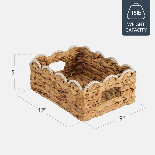 Best Choice Products 9x12 Scalloped Shelf Baskets, Woven Storage Bins, Storage Organizers for Pantry, Living Room, Bedroom, Nursery & Laundry, 4 Pack - Natural with White Trim