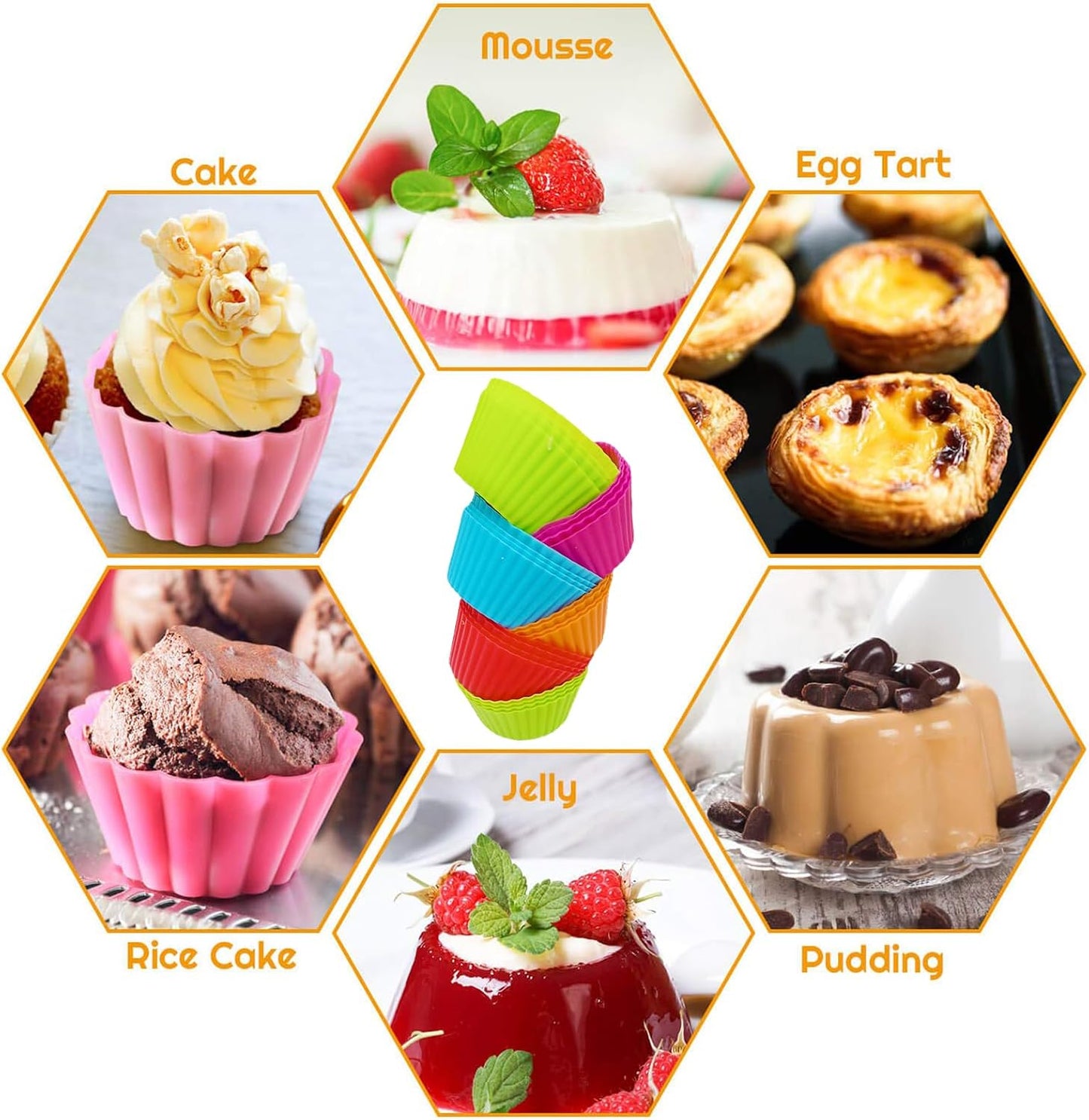 44 Pcs Silicone Lunch Box Dividers Set, Includes 24 Reusable Silicone Round Baking Cups and 20 Cute Animal Food Picks, Non-stick Muffin Cupcake Liners for Party