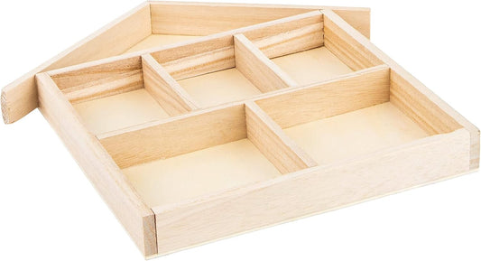 Hammont Wooden Tray – – House Shaped Sectional Divided Serving & Snack Platter for Appetizers, Veggies, Montessori Activities - 9"x1"x1" (House)