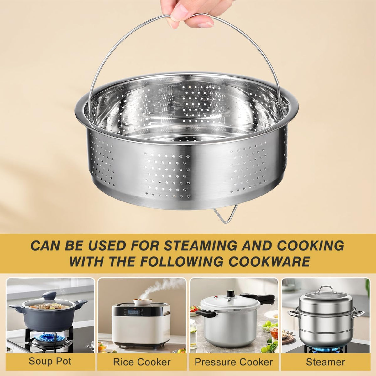 UPKOCH Mesh Strainer Steamer Basket Stainless Steel Vegetable Steamer Basket Steam Cooking Insert for Dumpling Steaming Basket with Handle for Veggie Fish Seafood Cooking, 20cm