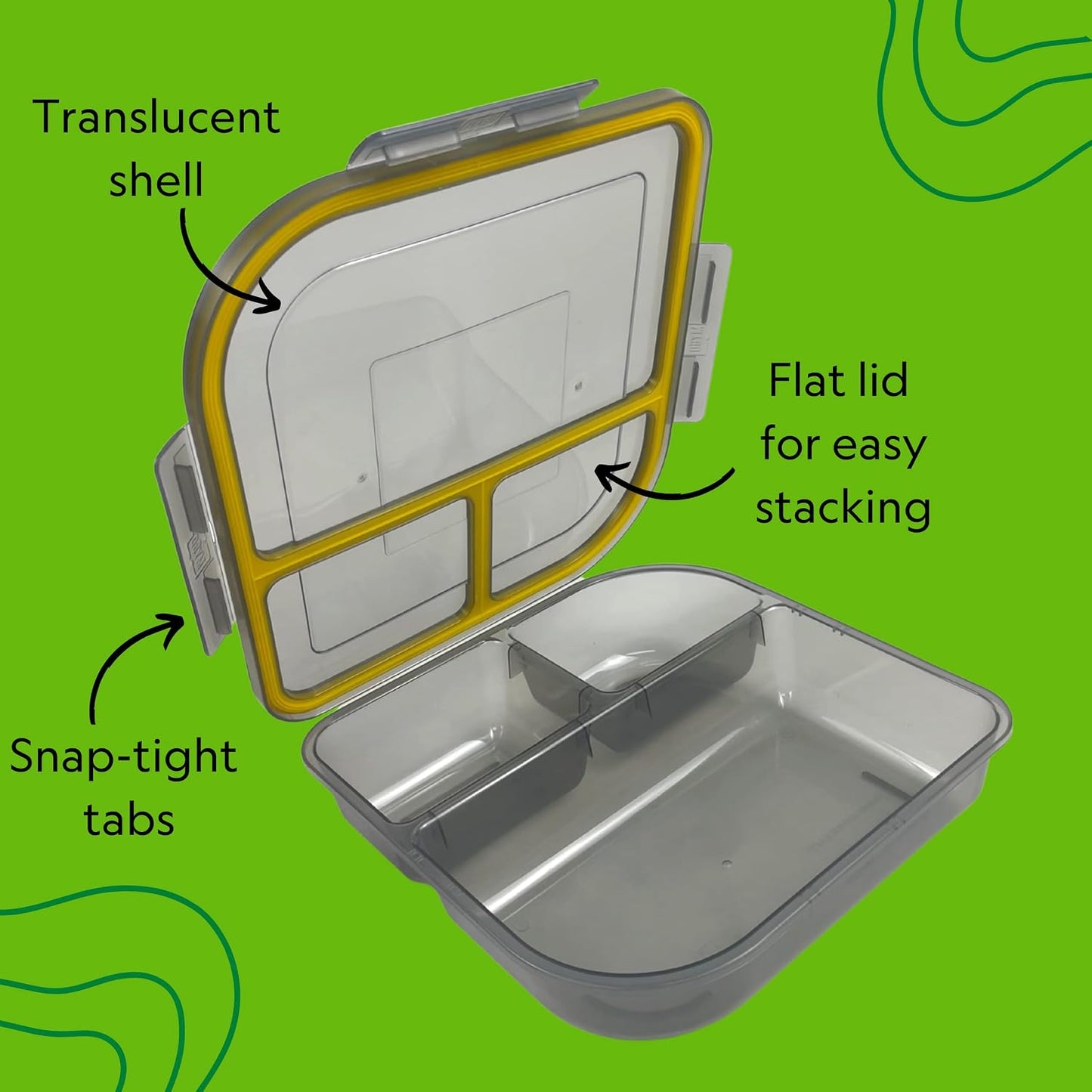 Large To-Go 3-Compartment Food Container, 9-3/8" X 9-3/8" X 2-1/2", Reusable, Microwave Safe, Smoke/Red