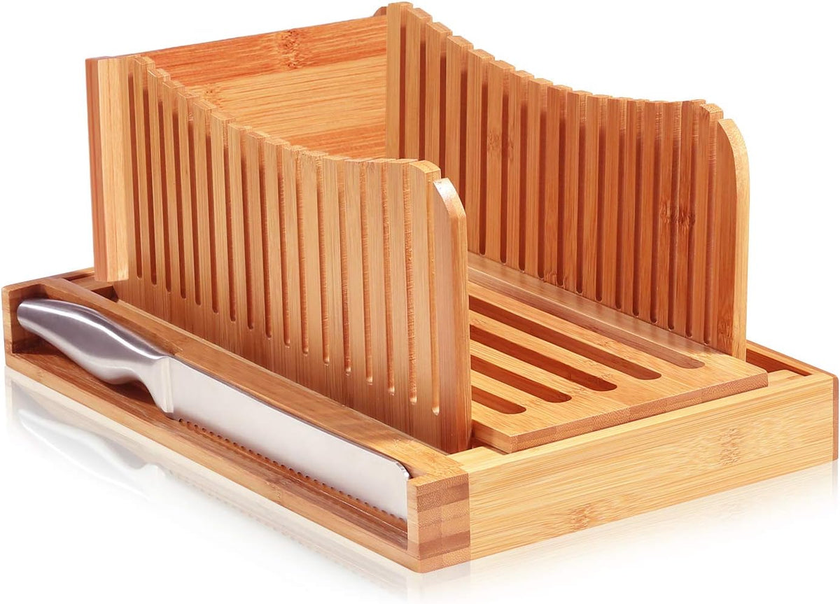Bambüsi Bread Slicer for Homemade Bread with Knife Sourdough Cutter, Bamboo