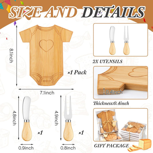 Ziliny 2 Set Baby Shower Gifts for Guests Clothing Mini Charcuterie Board with Knives Forks Gift Boxes Shaped Cheese Board Party Favors Baby Shower Game Prizes Gender Reveal Favors (Bamboo)
