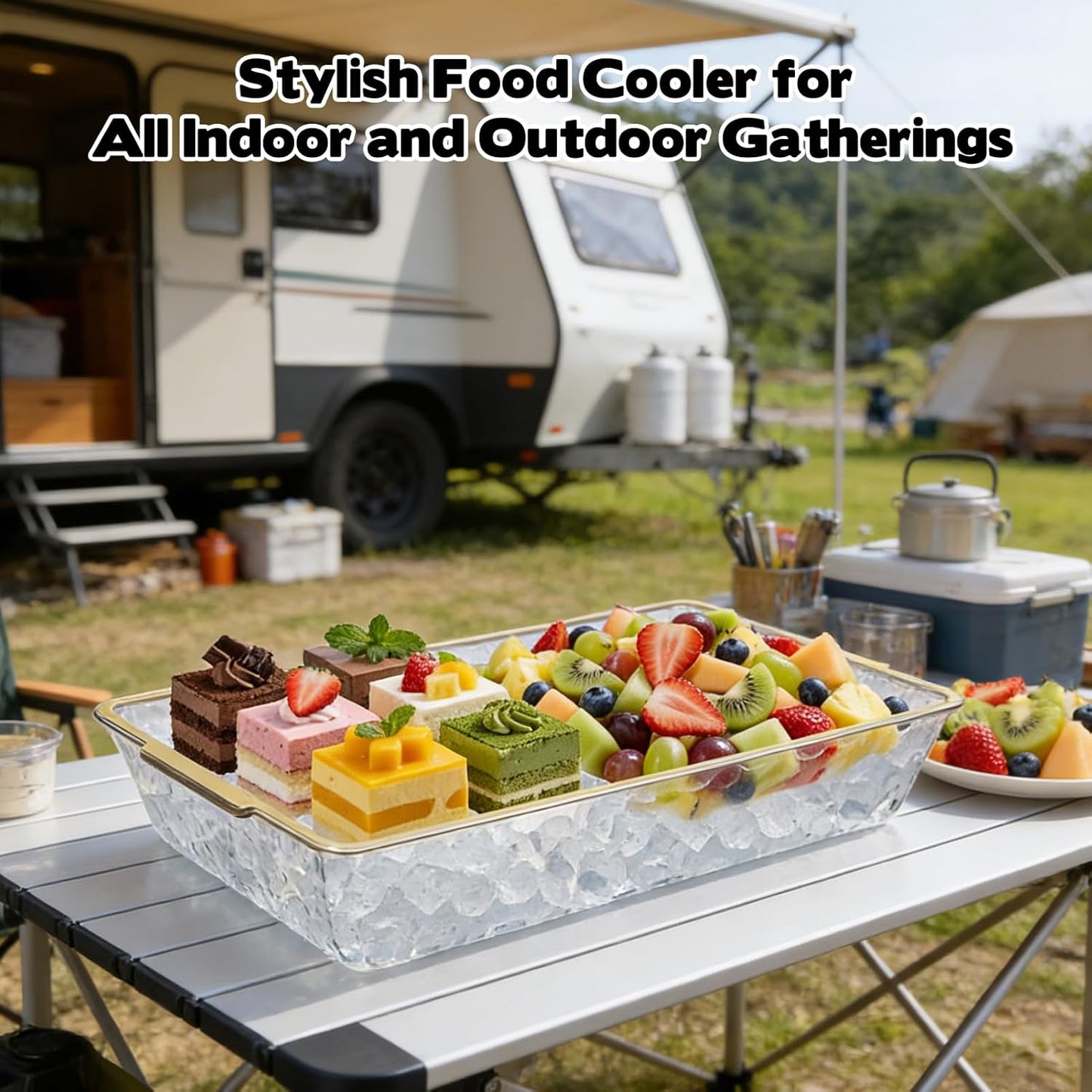 2 Set Chilled Serving Trays for Parties, 16" x 9.8" Plastic Compartment Charcuterie Platters for Serving Food Ice Party Servings Dish Keeps Food Cold for Vegetable, Fruit, Cheese, Seafood & Dip