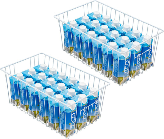 16Lx12W inch Wider Freezer Storage Organizer Baskets Container, Deep Metal Wire Chest Upright Refrigerator Divider Bins with Built-in Handles for Cabinet, Pantry, Closet, Kitchen(3)