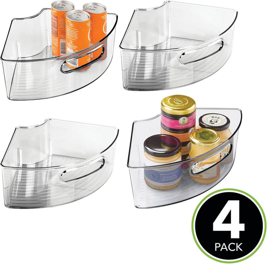 mDesign Plastic Lazy Susan Cabinet Storage Bin with Front Handle for Kitchen Countertop, Pantry, Shelf, Fridge Organization - Hold Food, Drinks, Snacks - Ligne Collection - 4 Pack - Smoke Gray