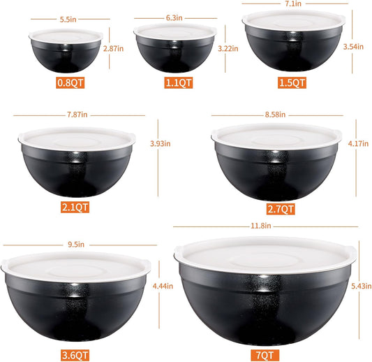 Pink Mixing Bowls with Airtight Lids, Stainless Steel Nesting Mixing Bowls Set of 7, Ideal for Baking, Prepping and Serving Food, Size 7, 3.6, 2.7, 2.1, 1.5, 1.1,0.8 QT, Stackable Design