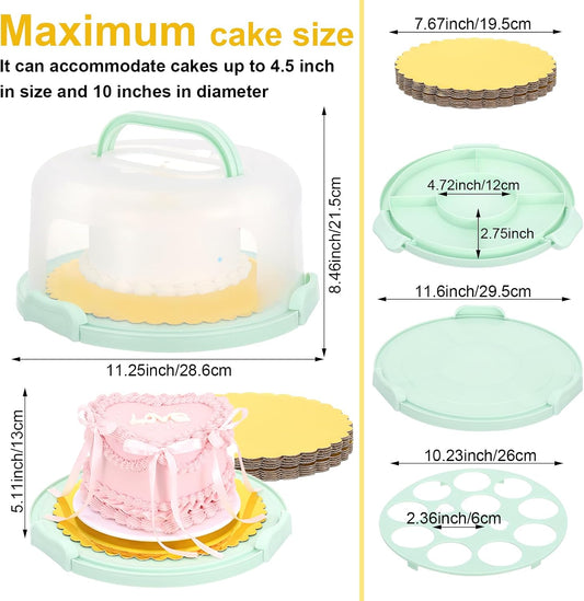 Cake Carrier with Lid and Handle Plastic Cupcake Carrier Holder with 10 Golden Boards and Insulated Bag 10-Inch Round Cake Container for Transporting Cupcakes Pies Snack and Desserts