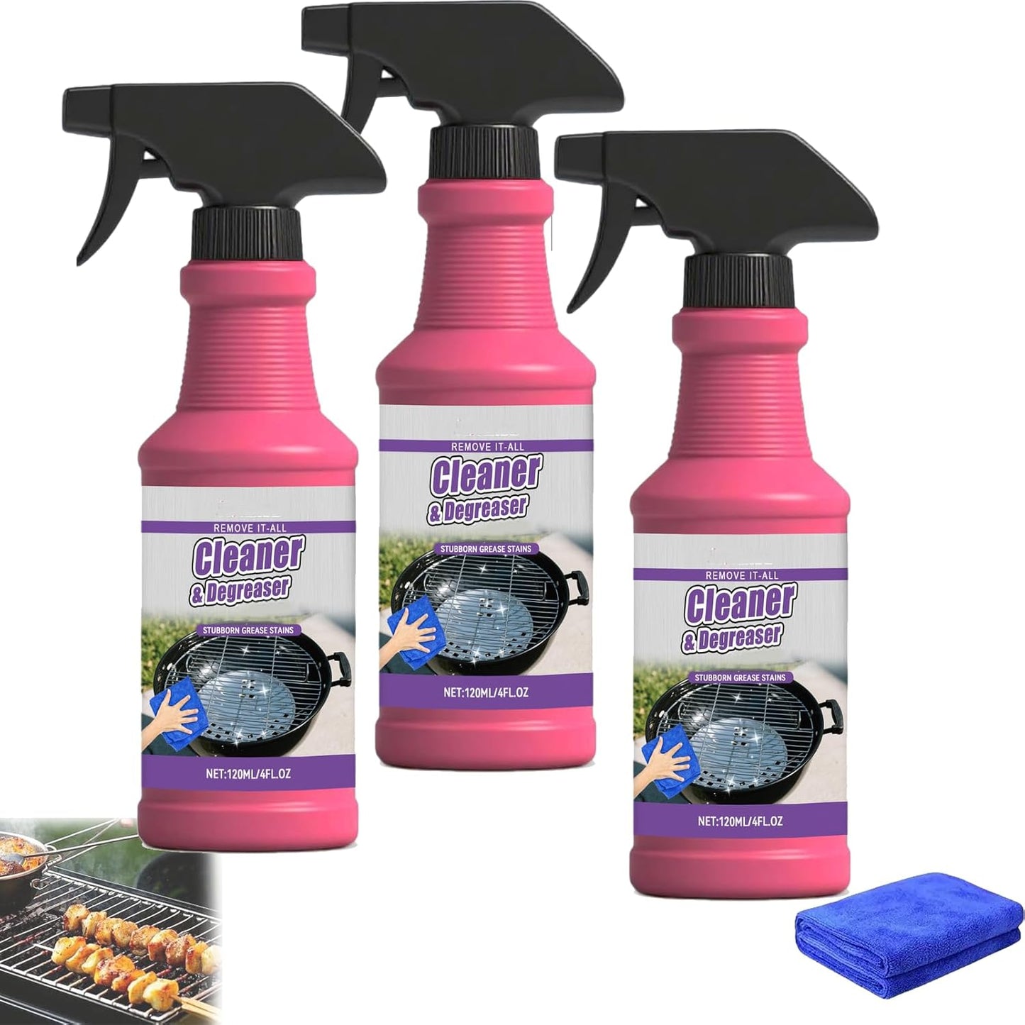 Fast-Acting Heavy-Duty Grill Degreaser Spray, 120 ML BBQ Heavy Duty Degreaser Grill Cleaner Spray, Grills Cleaner Spray For Outdoor Grills (2pcs)