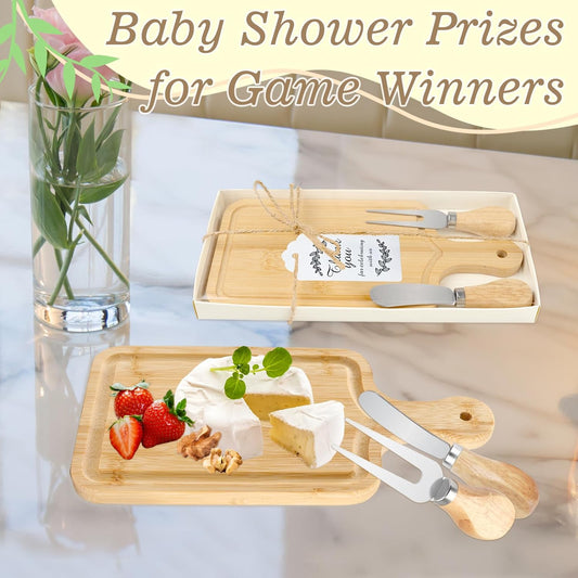 2 Sets Baby Shower Game Prizes for Winners, Bridal Shower Prizes for Guests, Cheese Board Gift Sets with Wood Mini Charcuterie Boards, Knives, Forks, Thank You Card & Gift Box