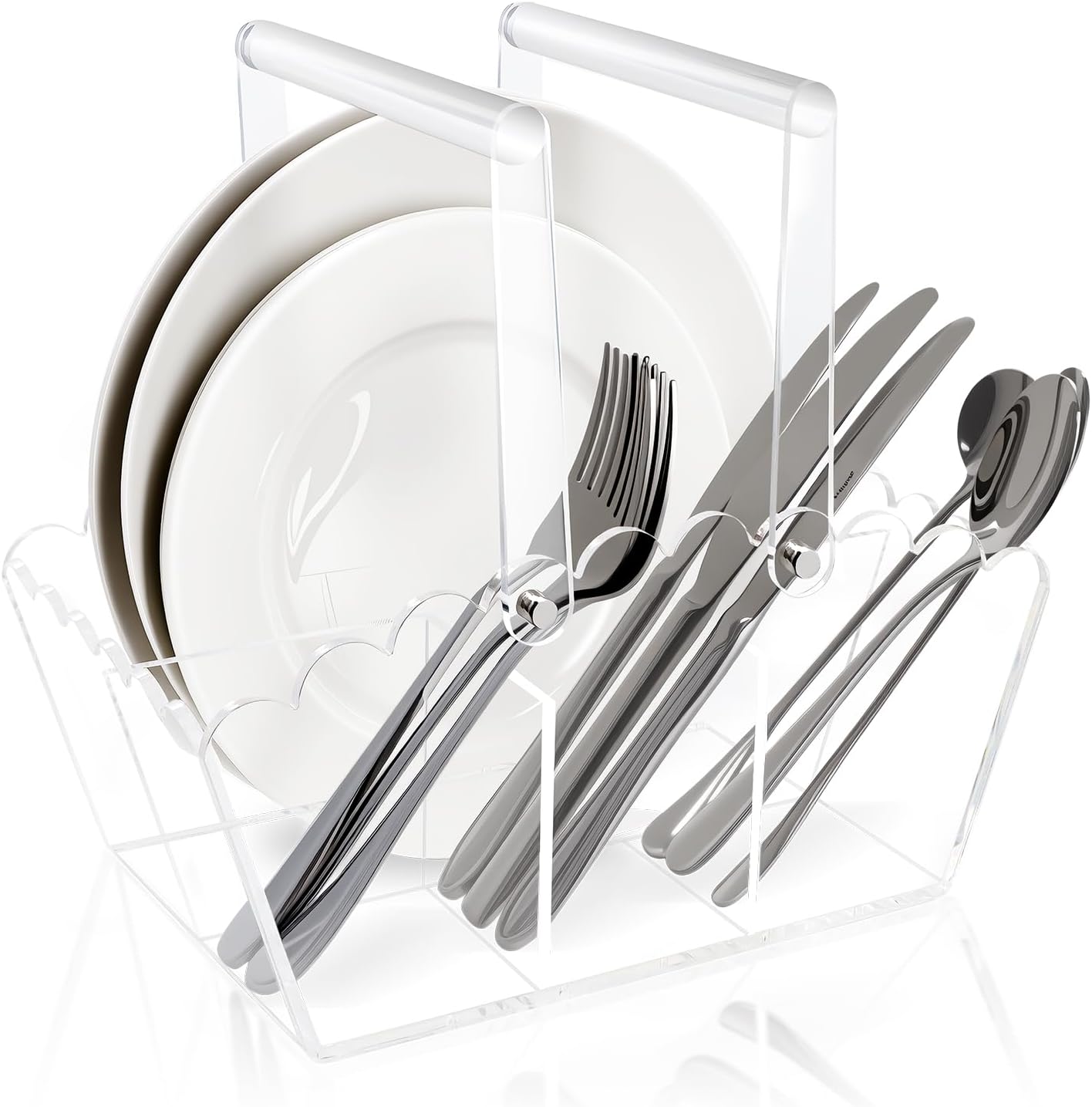 Acrylic Utensil Caddy.Silverware Organizer & Utensil Holder-Heavy-Duty Countertop Cutlery Caddy for Spoons, Forks, Knives, Napkins, Plates | Space-Saving Table, Buffet, Picnic Party Essential