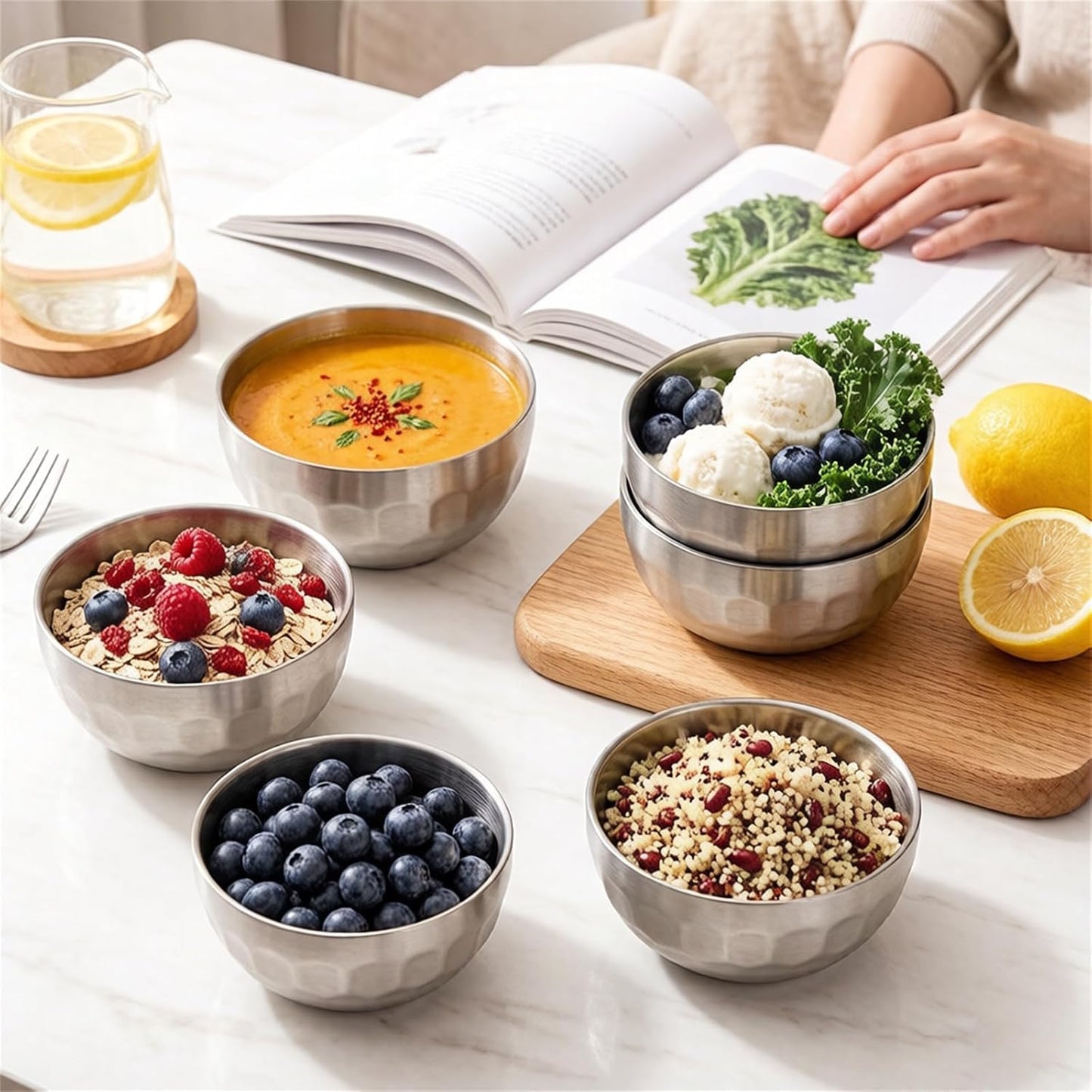 Okllen 6 Pack 18/8 Stainless Steel Snack & Soup Bowls, 15 Oz Non-slip Double-walled Insulated Set