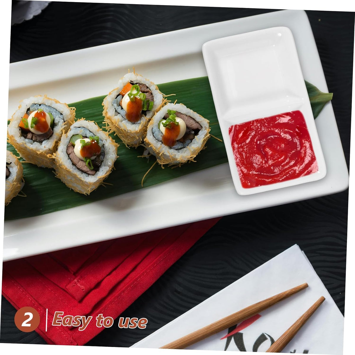 Luxshiny 5.5 Inch Ceramic Sauce Dish Plate 2-compartment Snack Serving Tray for Appetizers Divided Sauce Dishes Lid