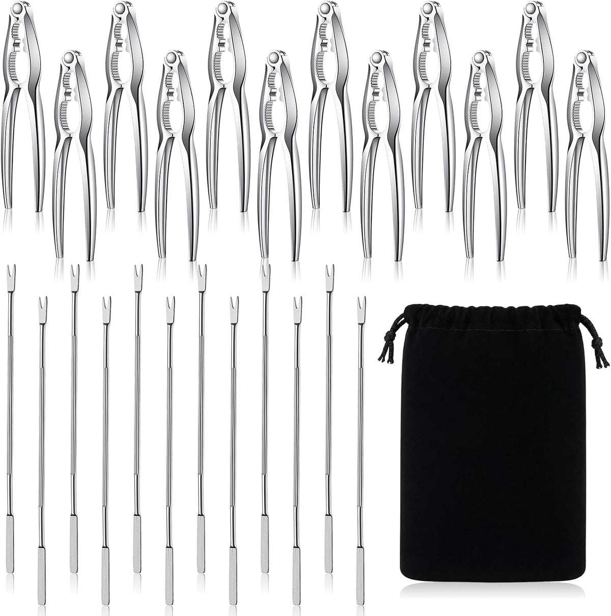 24 Pcs Crab Crackers And Tools Set, 12 Crab Leg Cracker Tool With 12 Stainless Steel Forks, Heavy Duty Seafood Nut Crackers For Lobster, Shrimp, Seafood Boil Party Supplies, Dishwasher Safe