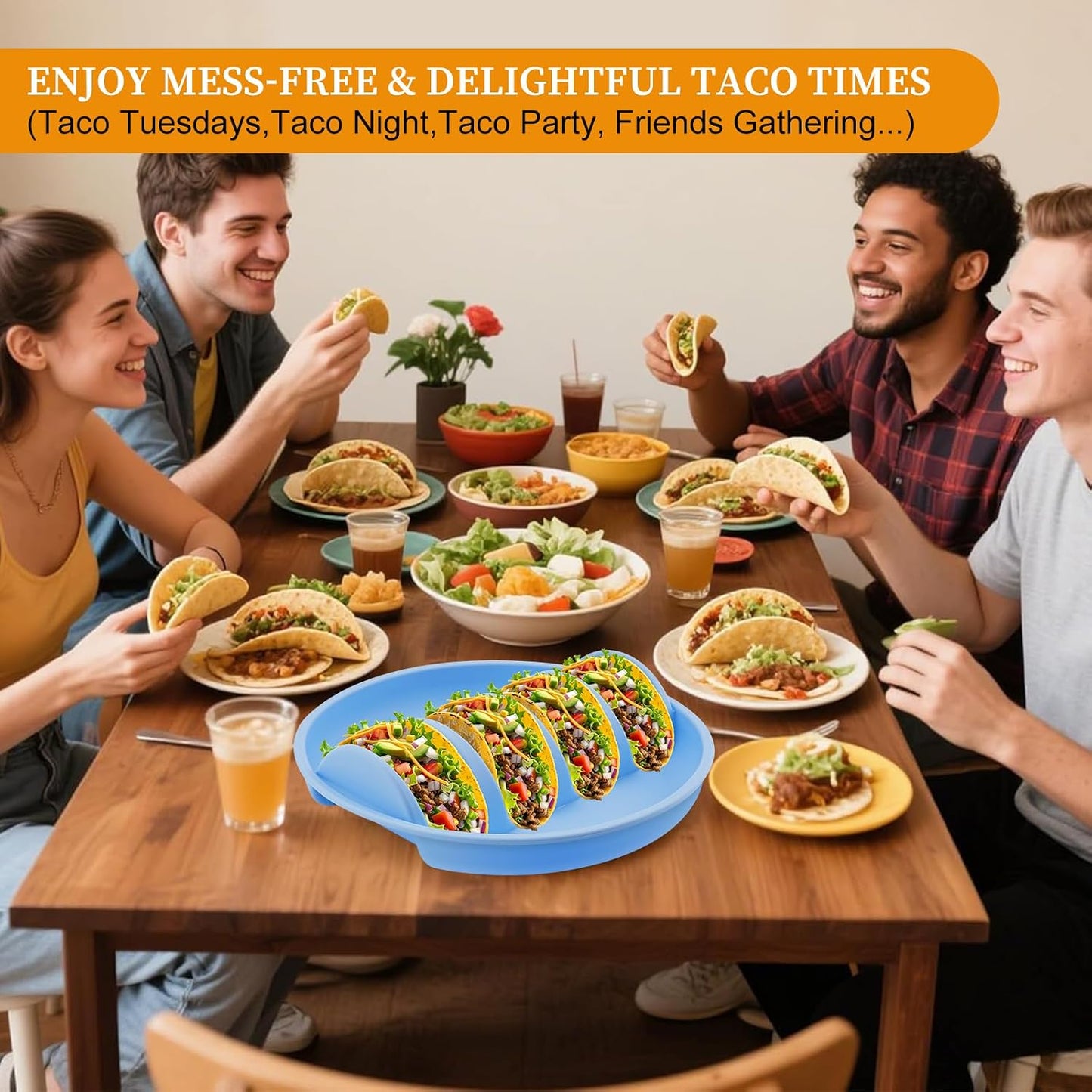 Haiou Silicone Taco Plates Set of 2 - The Ultimate Taco Holder Stand for Mess-Free Family Dinners & Parties, Microwave & Oven Safe Taco Tray, Holds 4 Shells Each