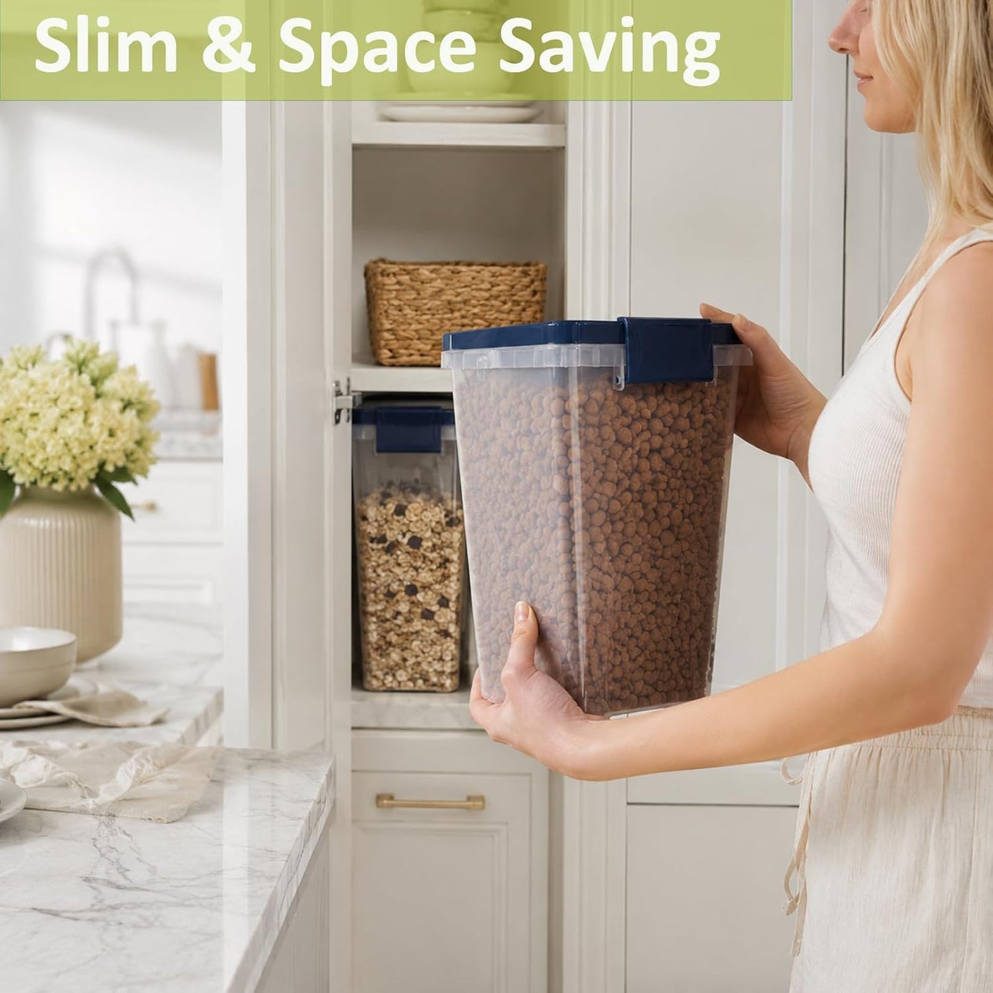 2 Lbs Small Cat Dog Food Storage Container for Bird Seed, Pet Food, 2 Pack | 2QT Versatile Dry Food Bin Portable Dispenser with Wide-Mouth Pour Spout for Rice, Flour, Cereal, Storage and Organization