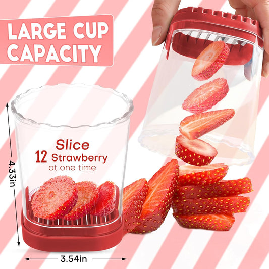 Creative Strawberry Slicer, Detachable Cutter with Push Plate (Red)