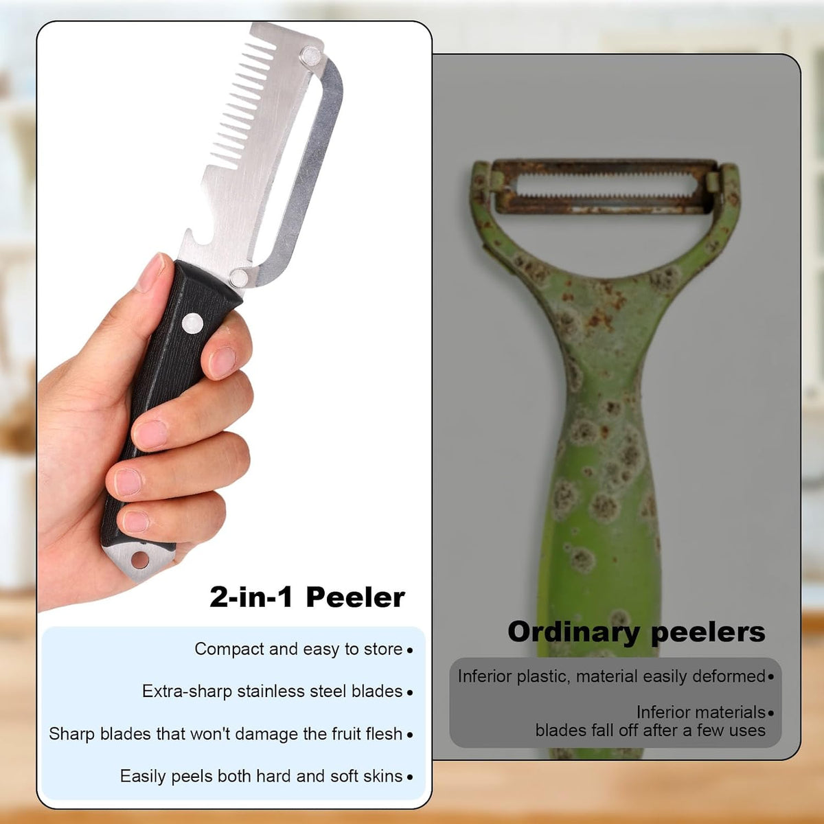 2pcs Multifunctional Vegetable Peeler, 3-in-1 Stainless Steel Fruit Peeler with Bottle Opener & Julienne Cutter Multi Functional Kitchen Gadget Knife Peeling Tool for Food Potato Apple Veggie Carrot